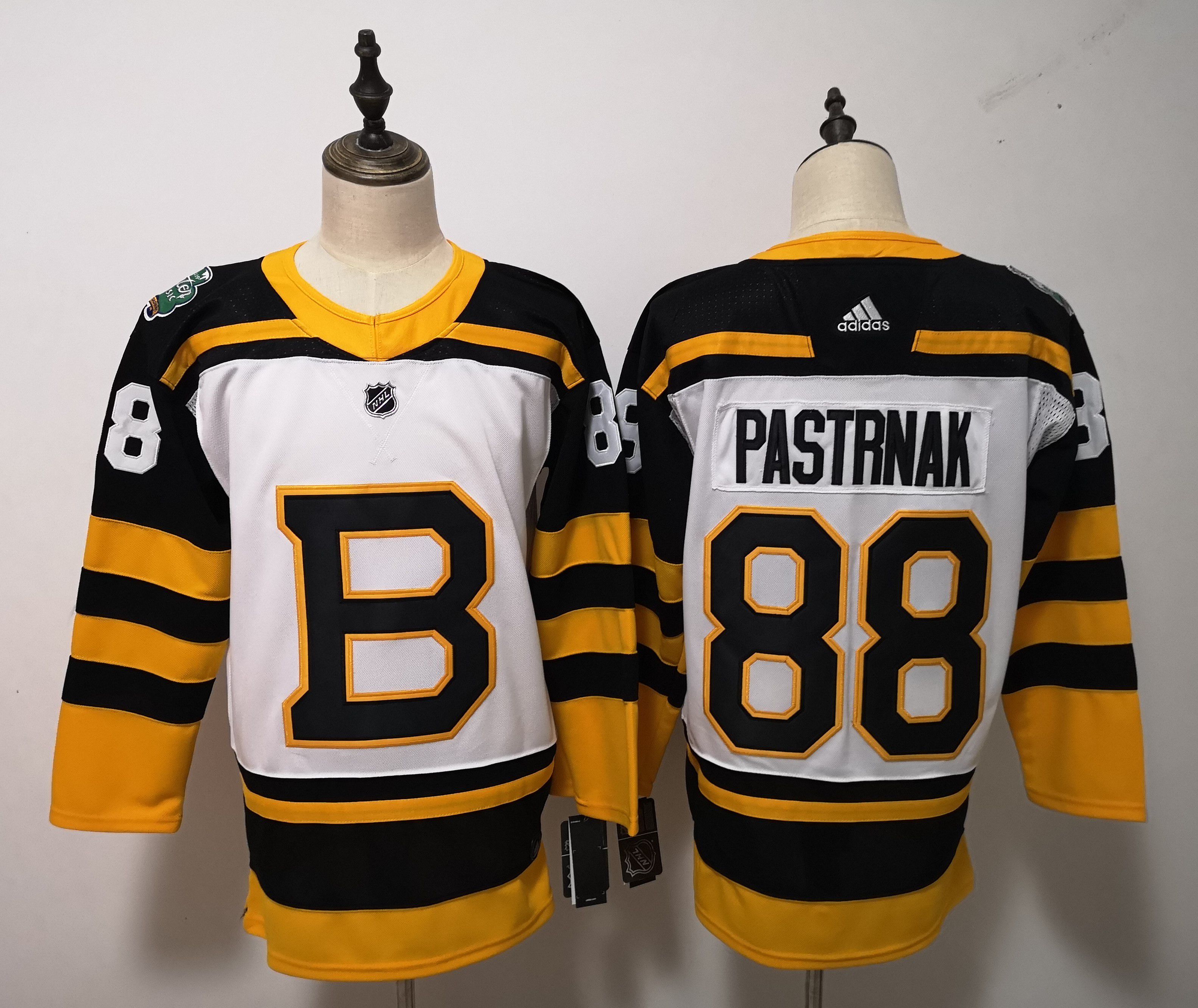 Men Boston Bruins 88 Pastrnak White Adidas Authentic Winter Classic NHL Jersey